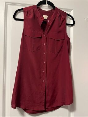J. Crew Sleeveless Button-Front Blouse in Wine